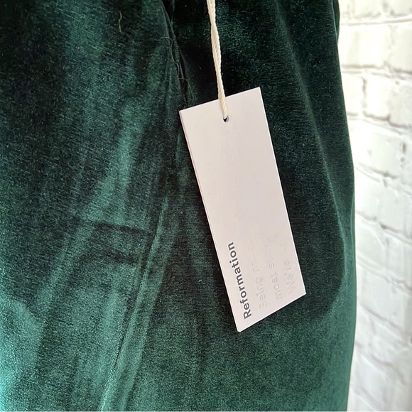 REFORMATION Green Velvet Front Slit Halter Plus Size Formal Prom Dress - Picture 10 of 12